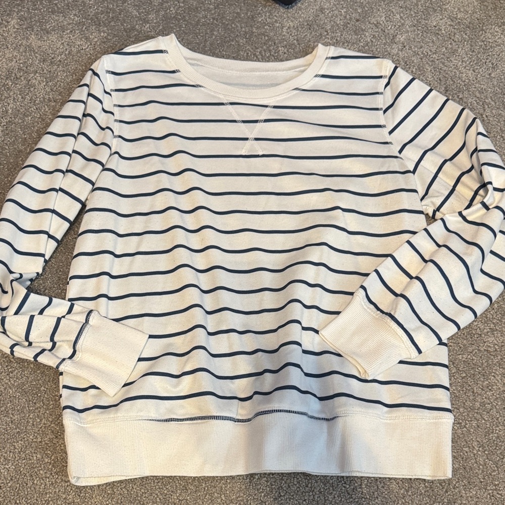 Striped White and Navy Sweatshirt